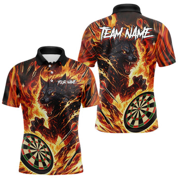 Maxcorners Orange Flaming Wolf Dartboard Jersey For Men Custom Darts League Team Shirt Polo & Quarter Zip LM2603