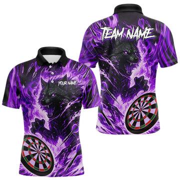 Maxcorners Purple Flaming Wolf Dartboard Jersey For Men Custom Darts League Team Shirt Polo & Quarter LM2603