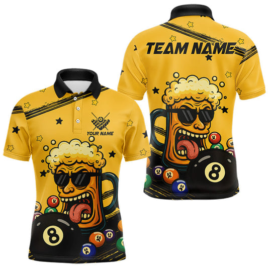 Maxcorners Personalized Yellow Black Funny Beer 8 Ball Billiard Shirt For Men Custom Pool Team Jersey LM2603