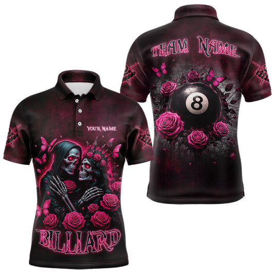 Maxcorners Customized Skeleton And Roses Gothic Romance Billiard Shirt For Men, Valentine 8 Ball Pool Jersey