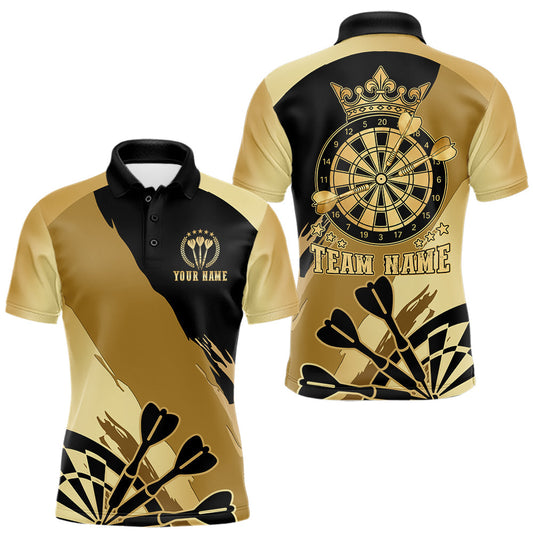 Maxcorners Black And Gold Dartboard Crown Darts Polo, 1/4 Zip Shirts For Men Custom Darts League Team Jersey