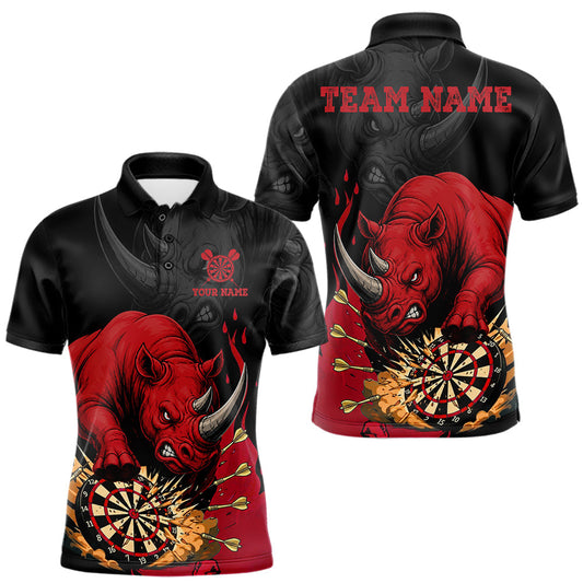 Maxcorners Black And Red Funny Rhino Darts Shirt For Men Custom Darts Team Jersey Polo & Quarter Zip