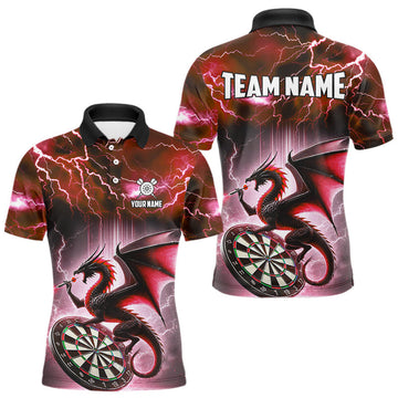 Maxcorners Custom Red Thunder Lightning Dragon Darts Shirt For Men, Darts League Jersey Polo & 1/4 Zip LM1203