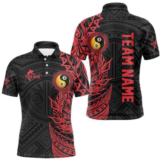Maxcorners Black And Red Yin Yang 8 & 9 Ball Tribal Billiard Shirt For Men Custom Billiard Pool Team Jerseys LM1203