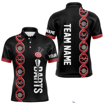 Maxcorners Personalized DNA Darts Shirt For Men Custom Black And Red Funny Darts Jersey Team Polo & 1/4 Zip LM1812