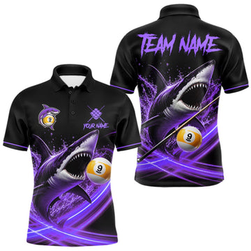 Maxcorners Black And Purple 9 Ball Shark Billiard League Shirts For Men Custom Pool Team Jersey Polo, 1/4 Zip LM1508