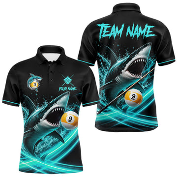 Maxcorners Black Turquoise 9 Ball Shark Billiard League Shirts For Men Custom Pool Team Jersey Polo, 1/4 Zip LM1508