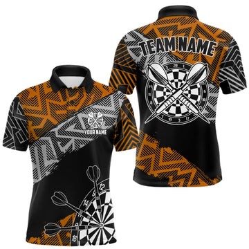 Maxcorners Custom Darts Shirts For Men Personalized Zig-Zag Pattern Dart Jerseys, Darts Team Shirts |Orange LM1508