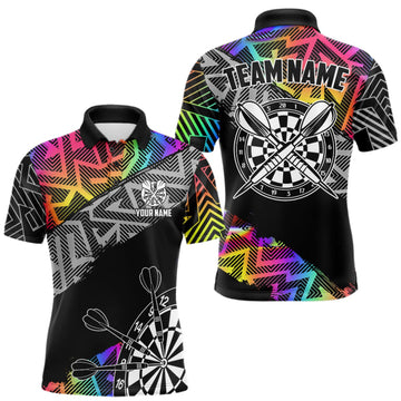 Maxcorners Personalized Rainbow Zig-Zag Pattern Darts Shirts For Men Custom Darts Team Jersey Polo, 1/4 Zip LM1508