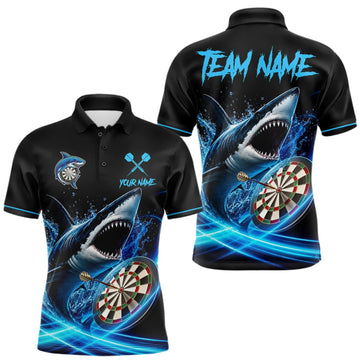 Maxcorners Black And Blue Funny Shark Darts Shirts For Men Custom Darts Jersey, Darts League Team Shirts LM1508