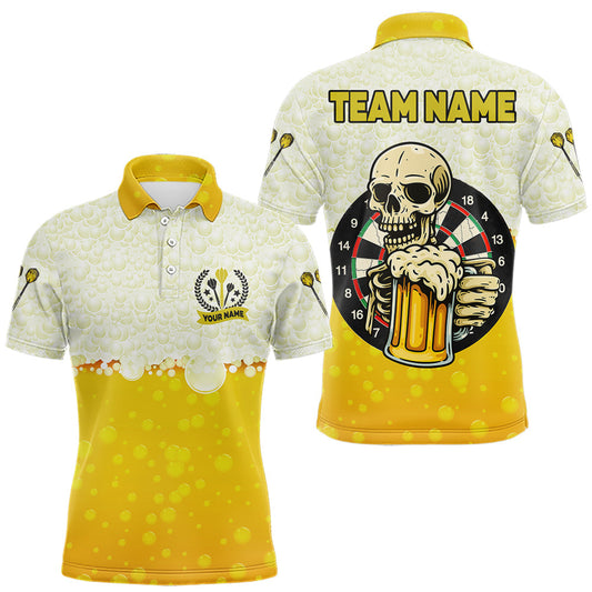 Maxcorners Personalized Funny Beer Skull Darts Shirt For Men Custom Yellow Darts Team Jersey, Darts Gifts
