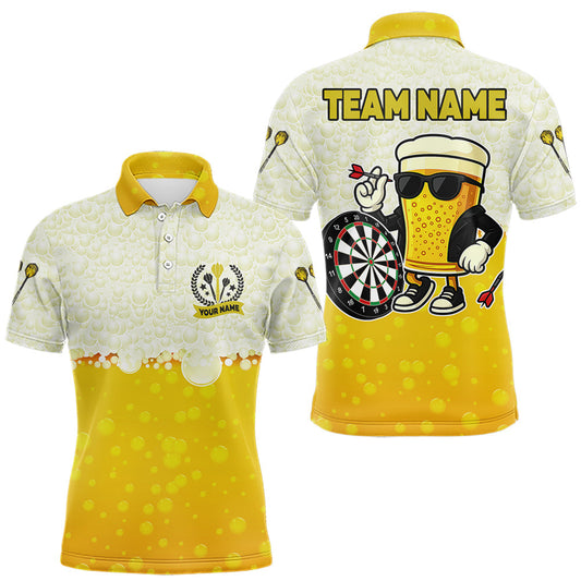Maxcorners Personalized Yellow Funny Beer Darts Shirt For Men Custom Darts Jersey Team Polo & 1/4 Zip
