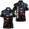 Maxcorners Smoke American Flag Darts Polo, Quarter-Zip Shirt Custom Patriotic Dart Shirts For Men And Women Dart Jerseys