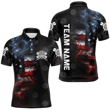 Maxcorners Smoke American Flag Darts Polo, Quarter-Zip Shirt Custom Patriotic Dart Shirts For Men And Women Dart Jerseys