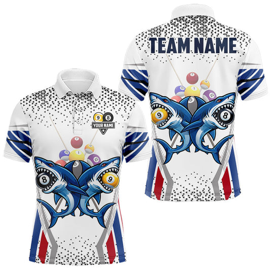 Maxcorners Funny Shark 8 Ball & 9 Ball Pool Billiard Shirt For Men Custom Billiard Team Jersey Polo & 1/4 Zip LM2602