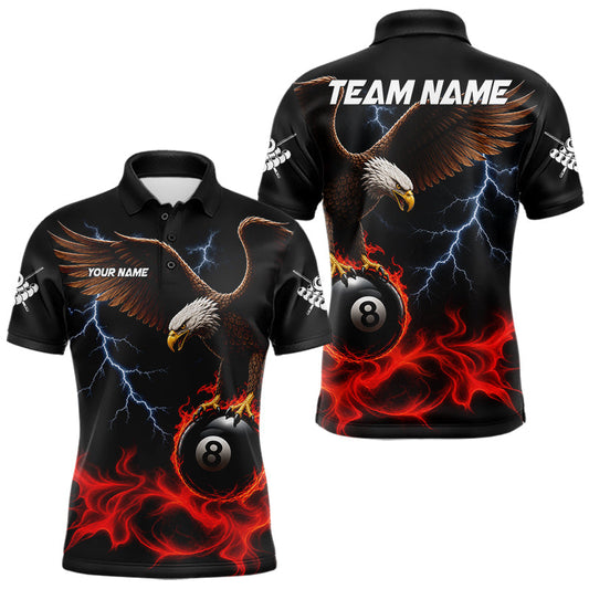 Maxcorners Red Flaming Eagle 8 Ball Pool Billiard Shirts For Men Custom Billiard Team Jersey Polo & 1/4 Zip LM1705