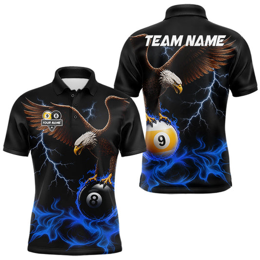 Maxcorners Blue Flaming Eagle 8 Ball & 9 Ball Billiard Shirts For Men Custom Pool Team Jersey Polo & 1/4 Zip LM1705