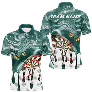 Maxcorners Personalized Marble Swirl Dart Shirts For Men Custom Funny Darts Team Jersey Polo & 1/4 Zip |Green