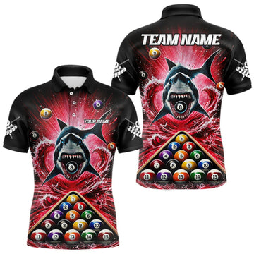 Maxcorners Personalized Red 8 Ball Pool And Shark Billiard Shirts For Men, Billiard League Team Jersey LM1508