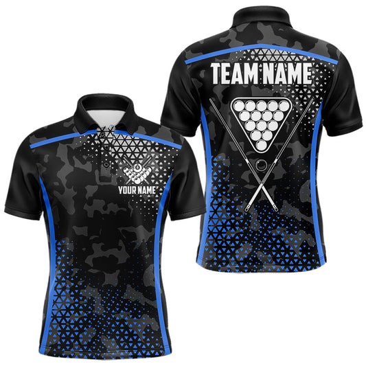 Maxcorners Black And Blue 8 Ball Pool Billiard Shirt For Men Custom Camo Billiard Team Jersey Polo & 1/4 Zip LM1705