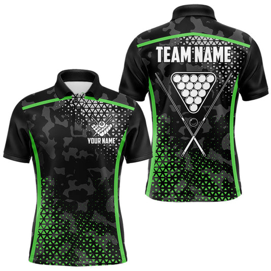 Maxcorners Black And Green 8 Ball Pool Billiard Shirt For Men Custom Camo Billiard Team Jersey Polo & 1/4 Zip LM1705