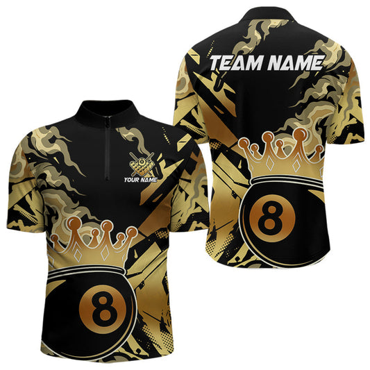 Maxcorners Personalized Golden 8 Ball Crown Billiard Shirt For Men, Pool King Team Jerseys Polo & 1/4 Zip MT2306