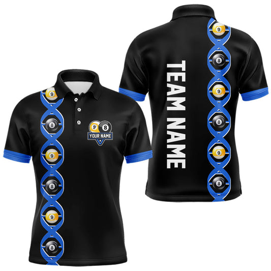 Maxcorners DNA Billiard 8 Ball & 9 Ball Shirts For Men Custom Funny Pool Jerseys Team Polo & 1/4 Zip |Blue LM1203