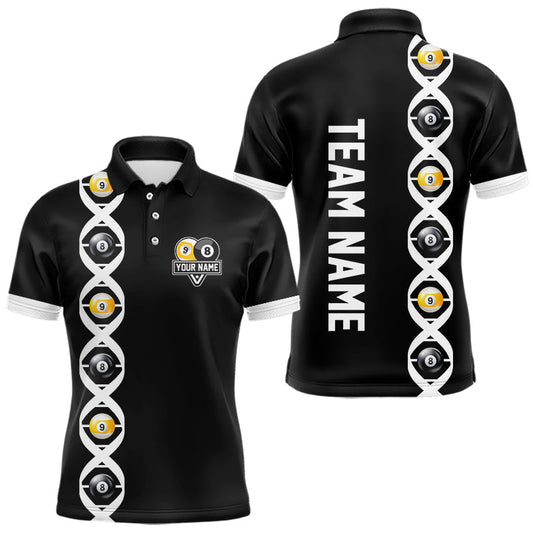 Maxcorners DNA Billiard 8 Ball & 9 Ball Shirts For Men Custom Funny Pool Jerseys Team Polo & 1/4 Zip |White LM1203