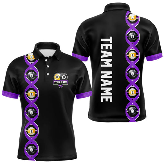 Maxcorners DNA Billiard 8 Ball & 9 Ball Shirts For Men Custom Funny Pool Jerseys Team Polo & 1/4 Zip |Purple LM1203