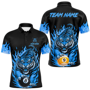Maxcorners Black And Blue Flame Tiger Billiard Shirts For Men Custom 8 Ball & 9 Ball Pool Team Jersey LM0410