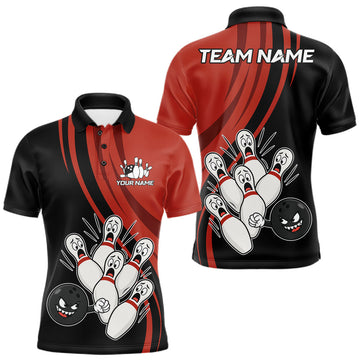 Maxcorners Funny Bowling Ball And Pins Black And Red Bowling Jersey For Men Custom Bowling League Team Shirts