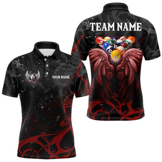 Maxcorners Black And Red 8 Ball Wings Billiard Shirt For Men Custom Tribal Pool Jersey Team Polo & 1/4 Zip