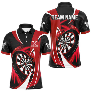 Maxcorners Personalized Red And Black Darts Shirt For Men Custom Darts League Team Polo & 1/4 Zip Jerseys MT1607