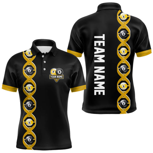 Maxcorners DNA Billiard 8 Ball & 9 Ball Shirts For Men Custom Funny Pool Jerseys Team Polo & 1/4 Zip |Yellow