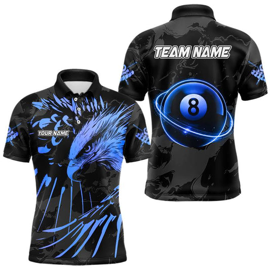 Maxcorners Custom Black And Blue 8 Ball Pool Eagle Paint Billiard Shirts For Men Team League Billiard Jerseys