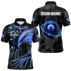 Maxcorners Custom Black And Blue 8 Ball Pool Eagle Paint Billiard Shirts For Men Team League Billiard Jerseys TU1612