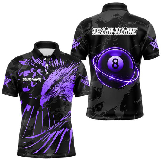 Maxcorners Custom Black And Purple 8 Ball Pool Eagle Paint Billiard Shirt For Men Team League Billiard Jersey