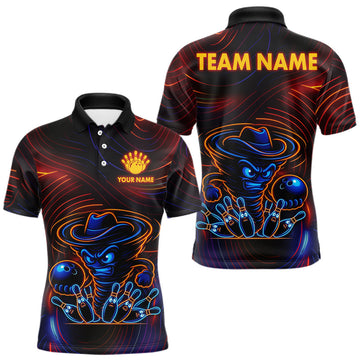 Maxcorners Funny Neon Tornado Pin Bowling Shirt For Men Custom Bowling Team Jersey Polo & 1/4 Zip LM1903