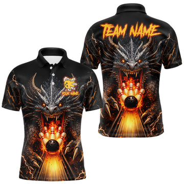 Maxcorners Personalized Dragon Bowling Jersey For Men Custom Fire Bowling League Team Shirt Polo & 1/4 Zip LM1904