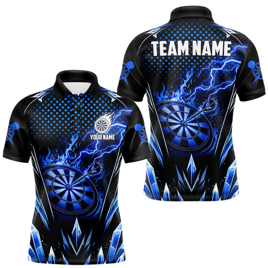 Maxcorners Personalized Blue Flame Lightning Icy Darts Shirt For Men, Darts Team Jersey Polo & Quarter Zip