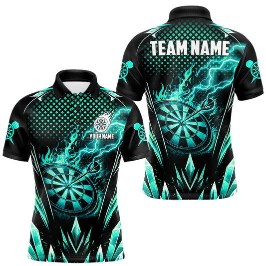 Maxcorners Customized Turquoise Flame Lightning Icy Darts Shirt For Men, Darts Team Jersey Polo & Quarter Zip