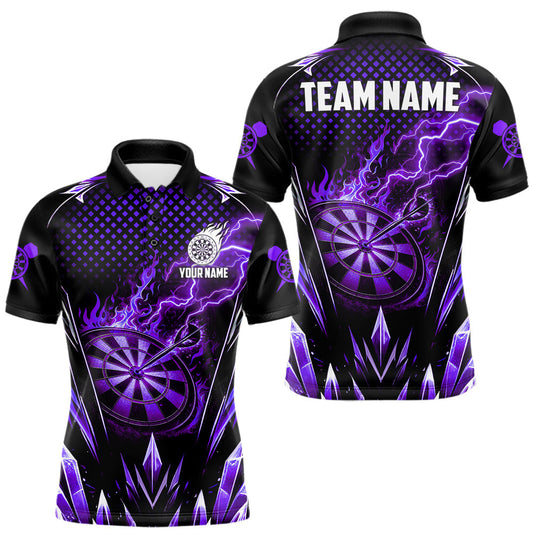 Maxcorners Personalized Purple Flame Lightning Icy Darts Shirt For Men, Darts Team Jersey Polo & Quarter Zip
