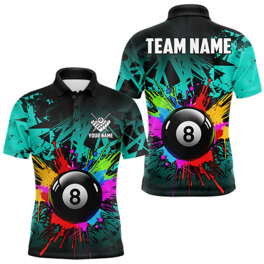 Maxcorners Colorful 8 Ball Pool Billiard Jersey For Men Custom Billiard Team Shirts Polo & 1/4 Zip | Turquoise LM2405