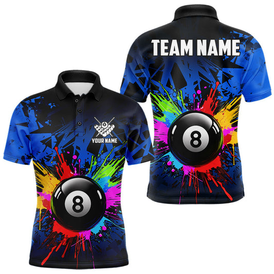 Maxcorners Colorful 8 Ball Pool Billiard Jersey For Men Custom Billiard Team Shirts Polo & Quarter Zip | Blue LM2405