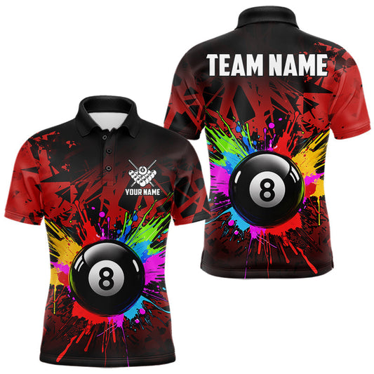 Maxcorners Colorful 8 Ball Pool Billiard Jersey For Men Custom Billiard Team Shirts Polo & Quarter Zip | Red LM2405