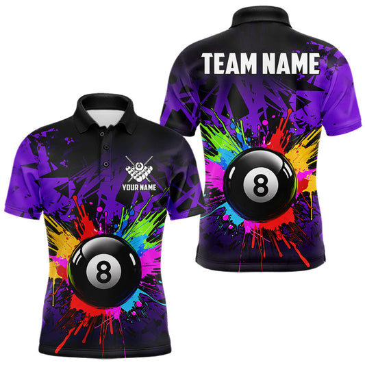 Maxcorners Colorful 8 Ball Pool Billiard Jersey For Men Custom Billiard Team Shirts Polo & Quarter Zip| Purple LM2405