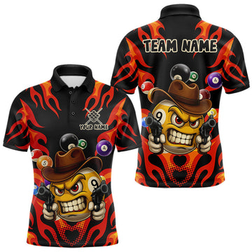 Maxcorners Personalized Red Funny Flame 9 Ball Billiard Shirt For Men, Pool Team Jersey Polo & 1/4 Zip