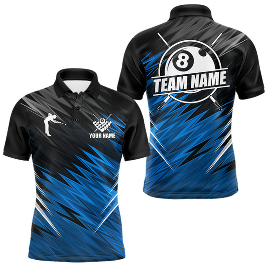 Maxcorners Black And Blue 8 Ball Billiard Pool Shirts For Men Custom Billiard League Shirts, Pool Team Jersey