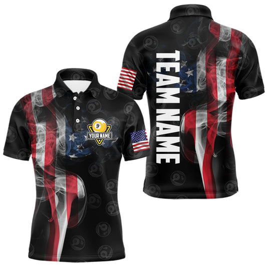 Maxcorners Personalized Vintage Smoke Us Flag Billiard Shirts For Men, 9 Ball Pool Patriotic Billiard Jerseys