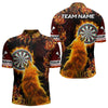 Maxcorners Orange Flame Dartboard Wolf Dart Shirts For Men Custom Dart Jersey Polo & 1/4 Zip, Dart Team Shirts